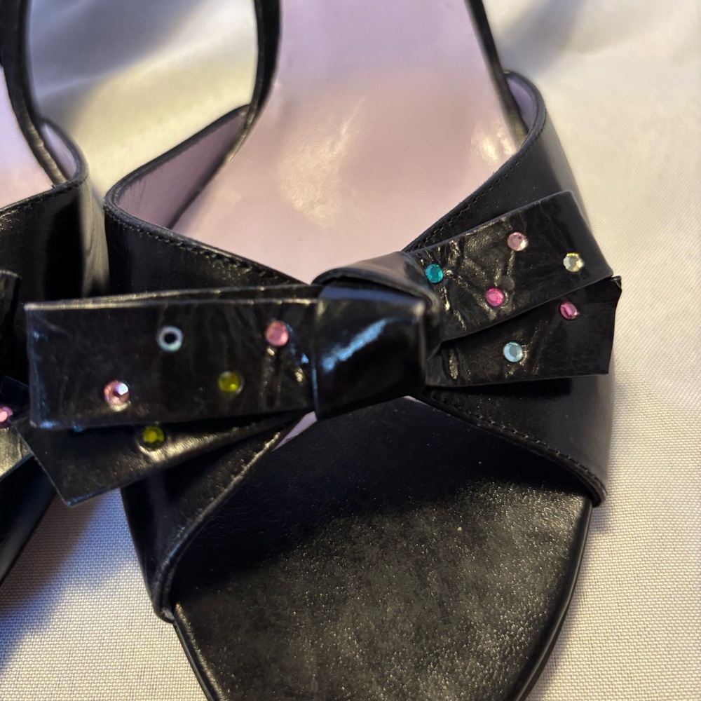 Marc Jacobs Leather Bow Accent Sling Back Sandals Black Women’s Size 7.5 - Picture 4 of 10
